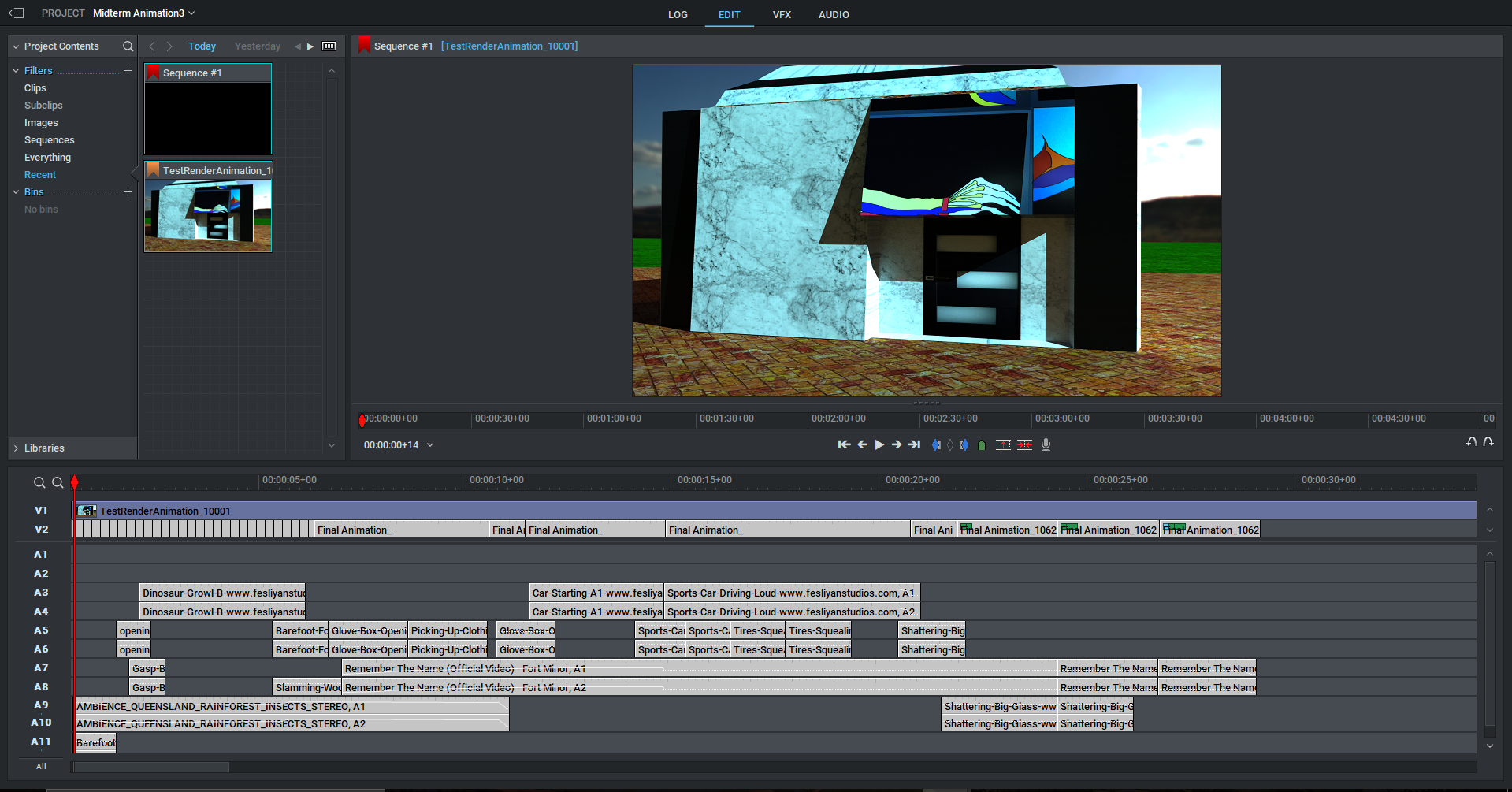 Adding sound effects/music and glass shattering in Lightworks