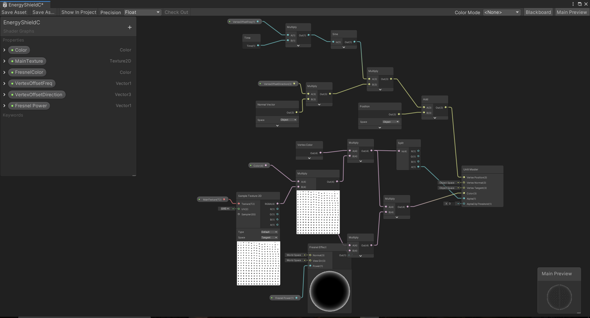 Green forcefield shader graph